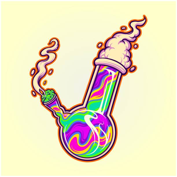 Trippy glass bong weed smoke Trippy glass bong weed smoke vector illustrations for your work logo, merchandise t-shirt, stickers and label designs, poster, greeting cards advertising business company or brands bong vector stock illustrations