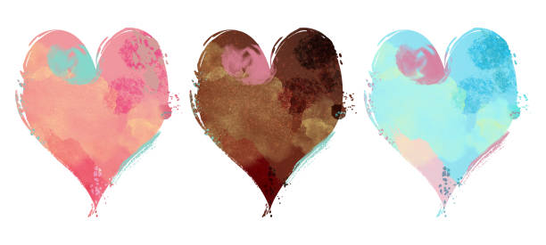 스플래시가있는 빈티지 수채화 하트 세트 - chocolate heart shape backgrounds food stock illustrations