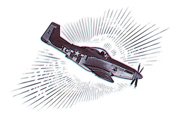 Vector illustration of P-51 Mustang fighter plane with Glitch Technique