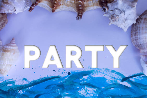 istock Animal Shell, Summer vacation, marine background with Party text. 1454096445