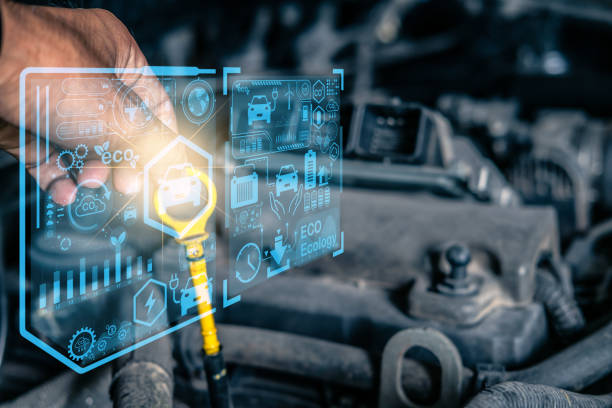 Hand to fix Technology AI fix car repair on car Lift in garage dealership Fix the car with a touch touching UI screen interface point to the point corrected New technology in IOT car industry mano para arreglar la tecnología ai arreglar la reparación de automóviles en el automóvil ascensor en el concesionario del garaje arreglar el automóvil con un toque táctil interfaz de usuario punto de interfaz de usuario al punto corregido nueva tecn