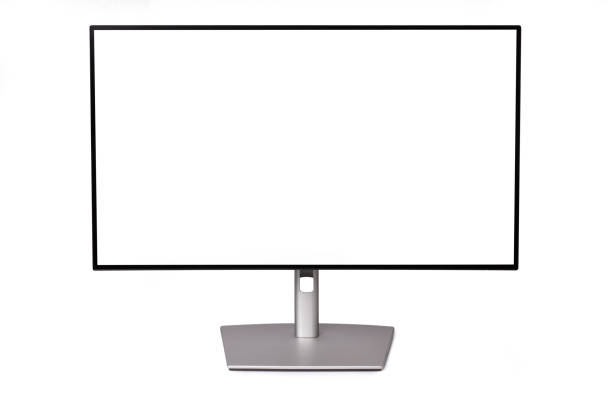 istock Computer monitor display with blank white screen front view isolated on white 1454098642