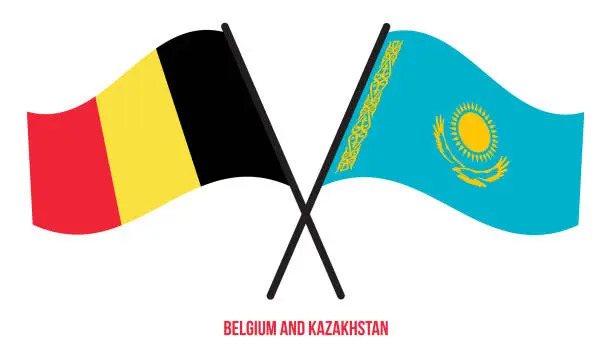 Vector illustration of Belgium and Kazakhstan Flags Crossed And Waving Flat Style. Official Proportion. Correct Colors.
