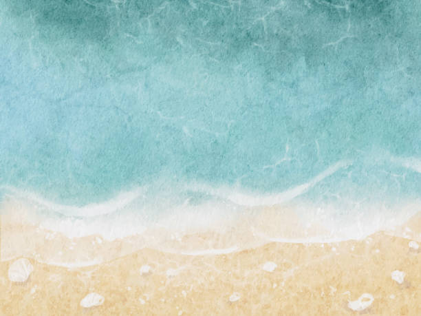 aquarell ocean beach abstrakter hintergrund luftaufnahme - sand beach summer backgrounds stock-grafiken, -clipart, -cartoons und -symbole