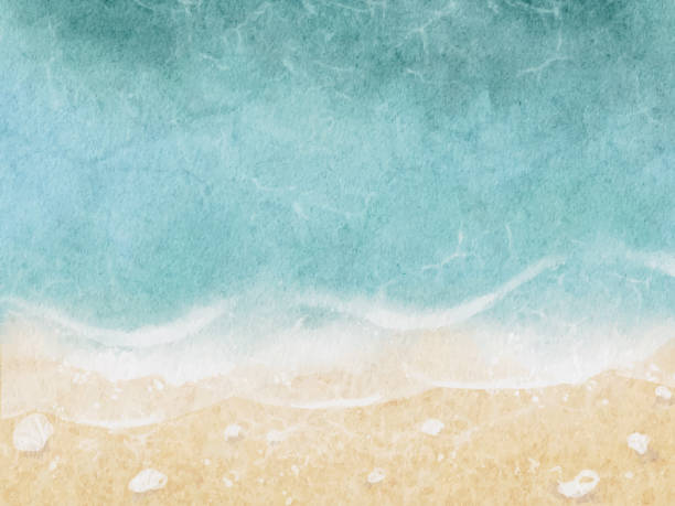 illustrazioni stock, clip art, cartoni animati e icone di tendenza di acquerello oceano spiaggia astratto vista aerea - sand beach backgrounds textured