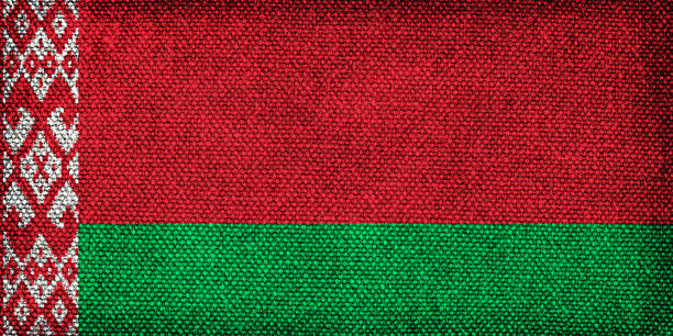 istock Flag of Belarus with the texture of rough fabric. 1454104802