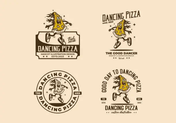 Vector illustration of Mascot illustration design of dancing pizza