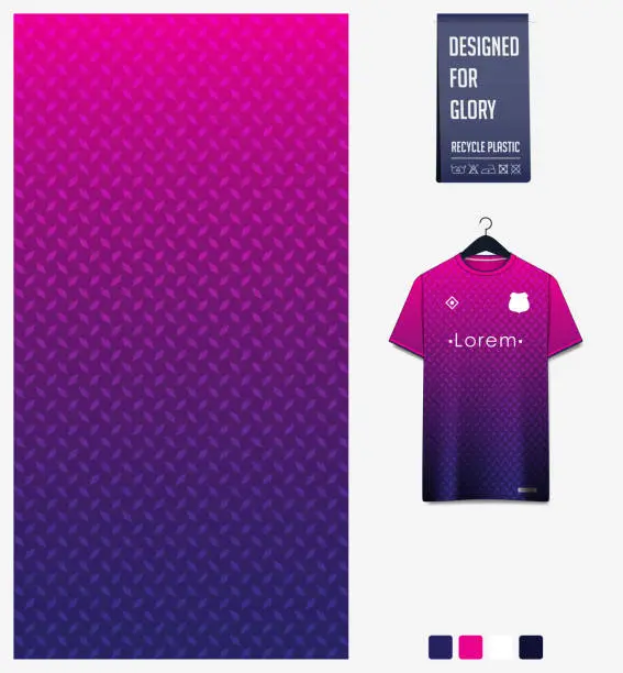 Vector illustration of Soccer jersey pattern design. Square pattern on violet background for soccer kit, football kit, sports uniform. T shirt mockup template. Fabric pattern. Abstract background.