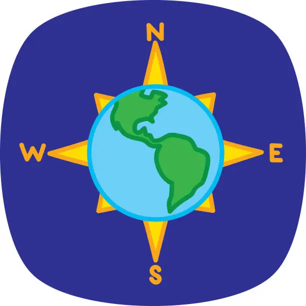 Vector illustration of Globe Compass Doodle 1