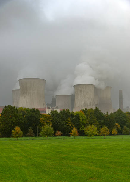 Coal power plant and environmental pollution with surrounding nature in Germany, Bergheim.