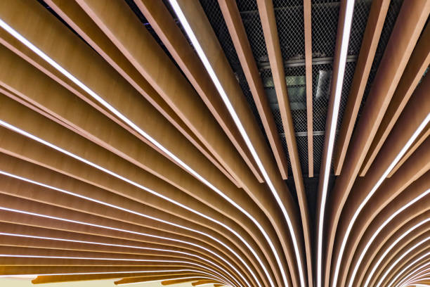 istock Wooden decorative ceiling, striped columns, lampposts 1454117772