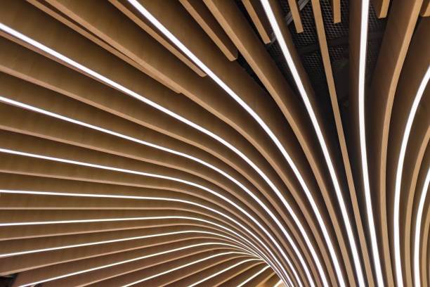 Wooden decorative ceiling, striped columns, lampposts