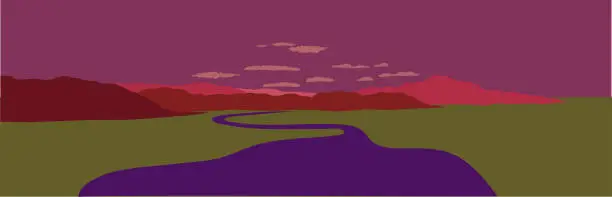 Vector illustration of Long River Valley Dusk