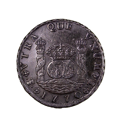 Ancient peruvian coin. 8 reales, silver coin of the year 1770.