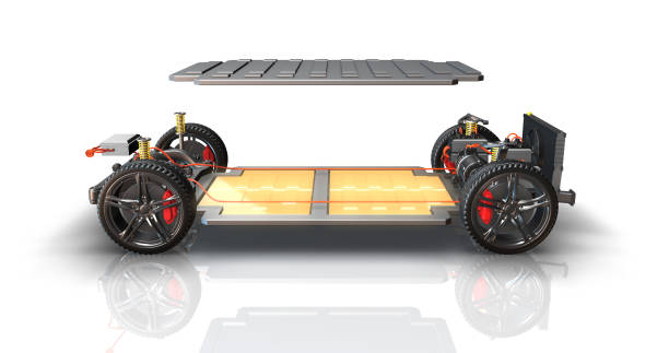istock Modern generic electric car chassis with internal parts. Lithium battery is visible. 1454126944