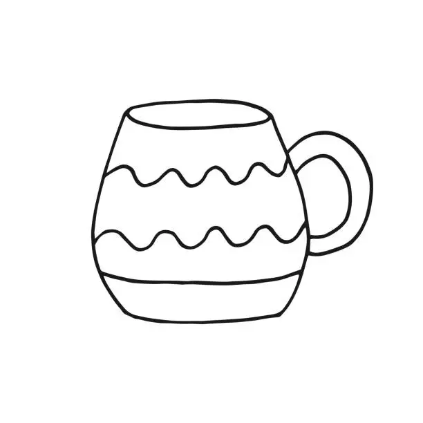 Vector illustration of Hand drawn cup mug. Cup in doodle style. Vector illustration isolated on white background.