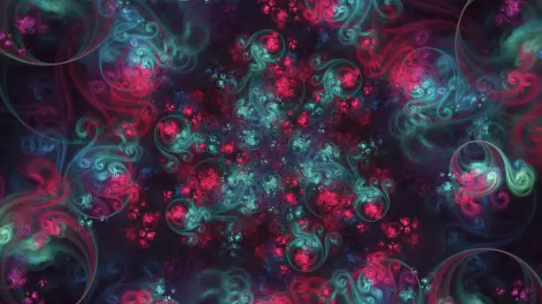 Decorative fractal art background - multi layered colorful chaos of mandala symmetry and organic swirl