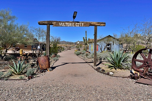 Wickenburg AZ, United States – February 17, 2022: A scene from the Vulture City ghost town outside of Wickenburg, AZ.