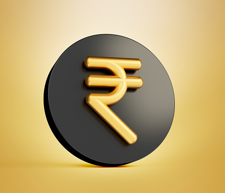 Golden Indian Rupee Currency Icon Isolated. inr 3D rendering