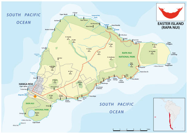 Vector map of Chilean island of Rapa Nui, Easter Island Vector map of Chilean island of Rapa Nui, Easter Island easter island map stock illustrations