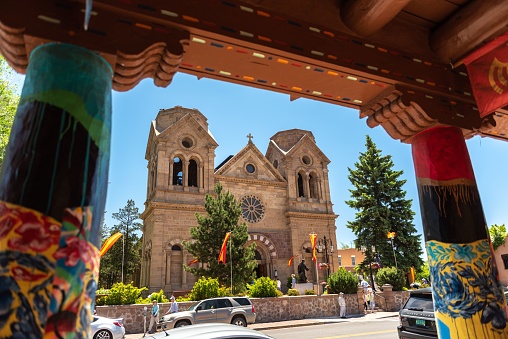 Santa Fe, United States – May 28, 2018: The cathedral basilica of Saint Francis Assisi in Santa Fe, New Mexico, USA