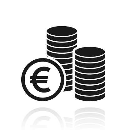 istock Euro coins stacks. Icon with reflection on white background 1454135108