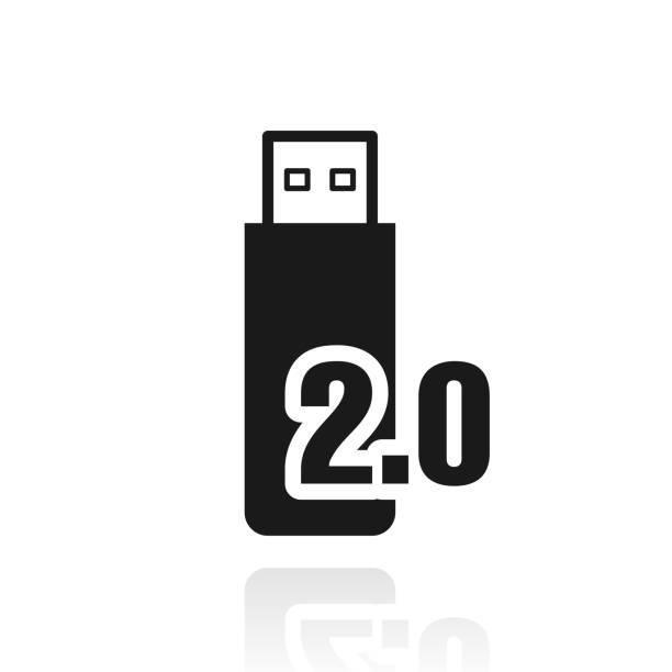 ilustraciones, imágenes clip art, dibujos animados e iconos de stock de unidad flash usb 2.0. icono con reflejo sobre fondo blanco - usb 2 0