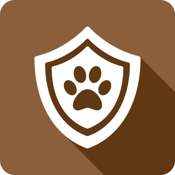 ilustrações de stock, clip art, desenhos animados e ícones de shield paw print dog icon silhouette - paw print paw shield vector