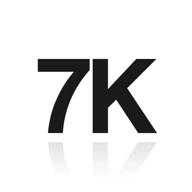 Vector illustration of 7K, 7000 - Seven thousand. Icon with reflection on white background