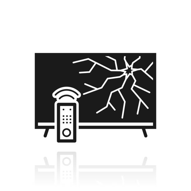 TV with broken screen. Icon with reflection on white background Icon of "TV with broken screen" with its reflection and isolated on a blank background. Vector Illustration (EPS file, well layered and grouped). Easy to edit, manipulate, resize or colorize. Vector and Jpeg file of different sizes. broken flat screen stock illustrations