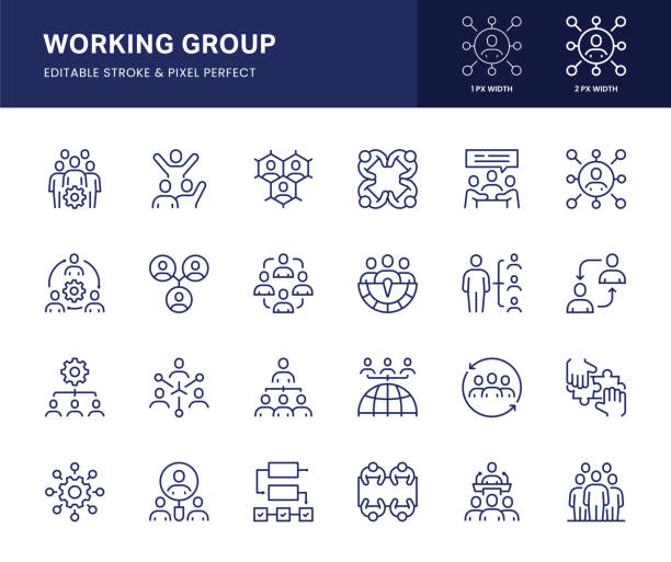 stockillustraties, clipart, cartoons en iconen met working group line icons. - groep mensen