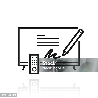 istock Electronic signature on TV. Icon with reflection on white background 1454136334