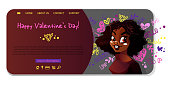 istock Lover web page or app interface in cartoon style. African American young girl with love text on colorful abstract background. 1454137858