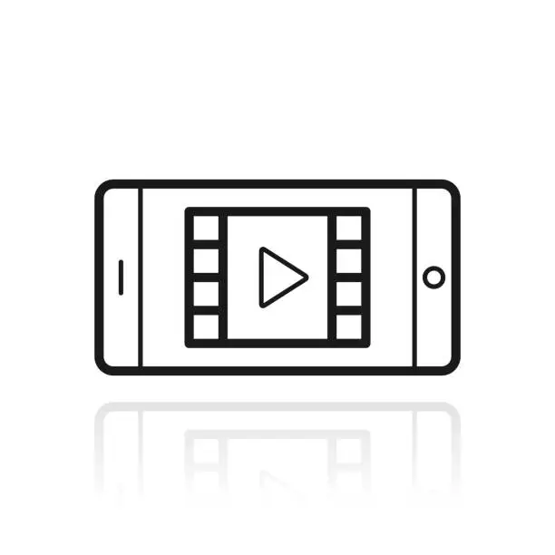 Vector illustration of Watch video on smartphone. Icon with reflection on white background