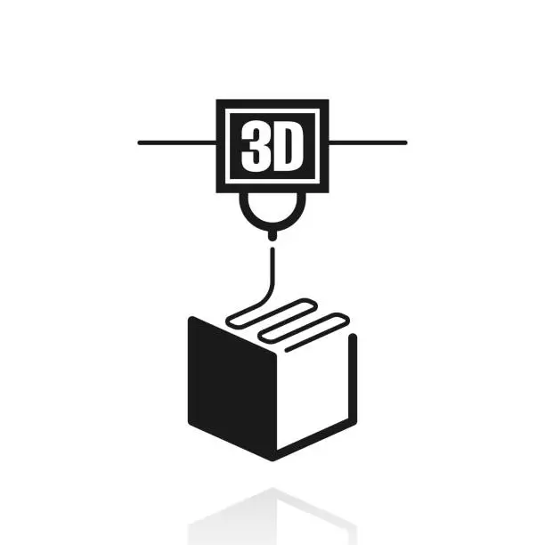 Vector illustration of 3D printer. Icon with reflection on white background