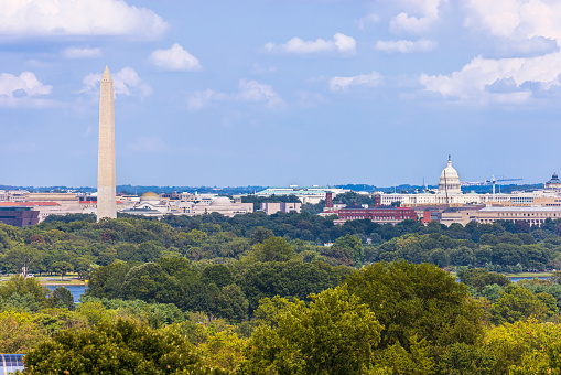 The skyline of Washington and the Washington Monument, Washington DC, USA