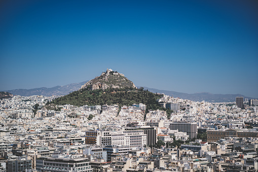 Aerial view olf Athen with Lycabettus Hill, Greece