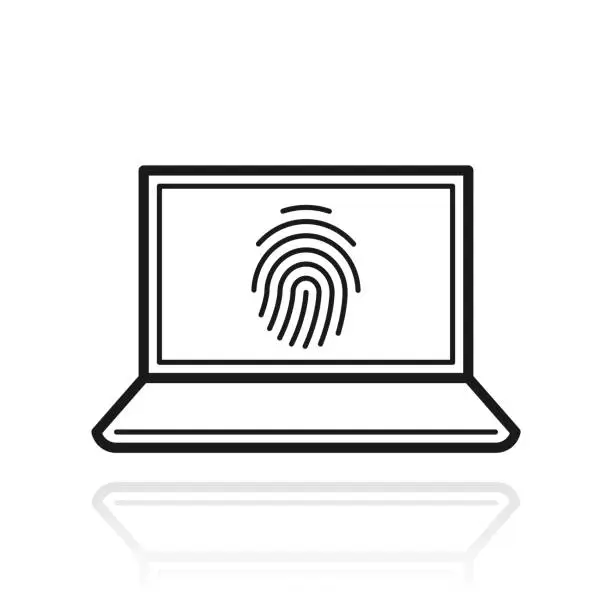 Vector illustration of Laptop with fingerprint. Icon with reflection on white background