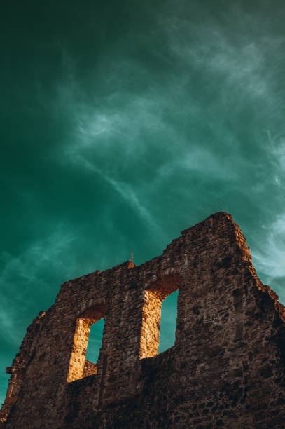 A low angle shot of the ancient wall under the sky