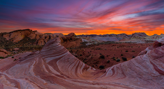 The famous Valley of Fire State Park in Moapa, USA at sunset