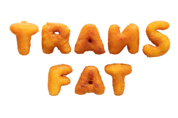 word trans fat made from french fries isolated on white background. - trans fats imagens e fotografias de stock