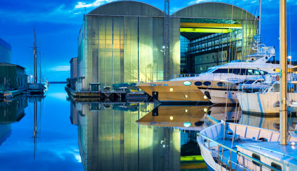 Shipyards at Viareggio Pier on a beautiful winter evening.