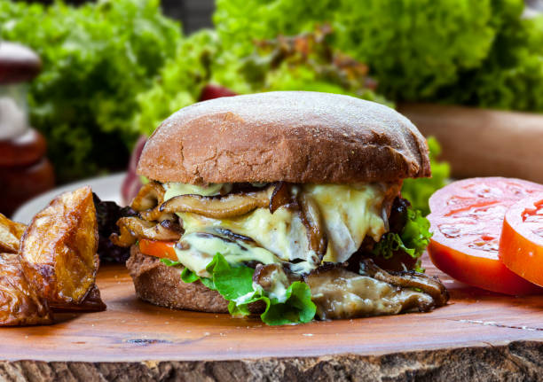 istock Delicious hamburger with Australian bread meat and vegetables 1454147684