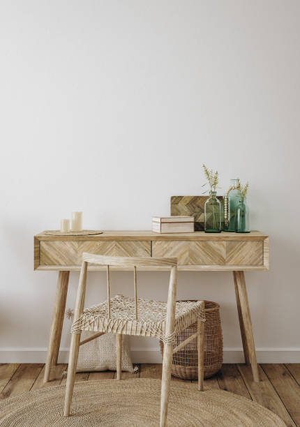 istock Home office, wall mockup in Scandi-boho style living room interior 1454149110