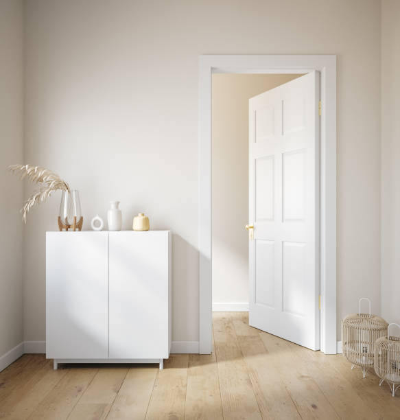 istock Minimalist contemporary interior in pastel colors, wall mockup 1454149755