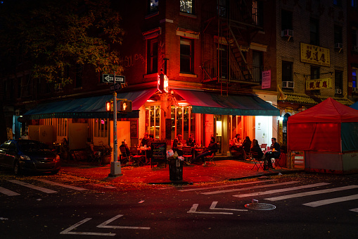 New York, United States – December 14, 2020: People eat outside in New York City due to a ban on indoor dining to curb the spread of COVID-19