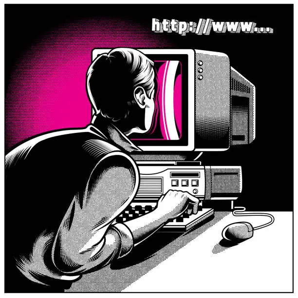 Vector illustration of Web browsing, deep online searching illustration