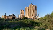 Street view of abandoned in the ghost city of Varosha, Famagusta in Cyprus.