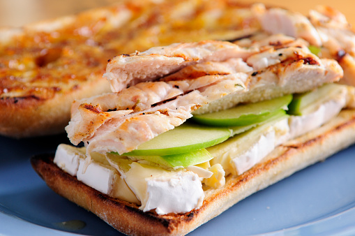 brie and chicken sandwich with apple and marmalade