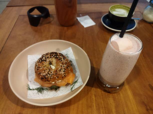 istock Salmon Bagel with smoothie 1454160688